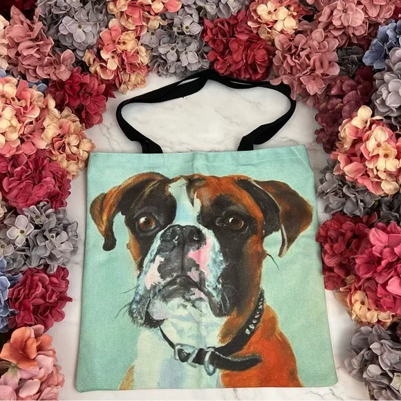 Eco-Friendly Handsome Brown and White Boxer Dog Folding Tote Bag - Picture 2 of 13